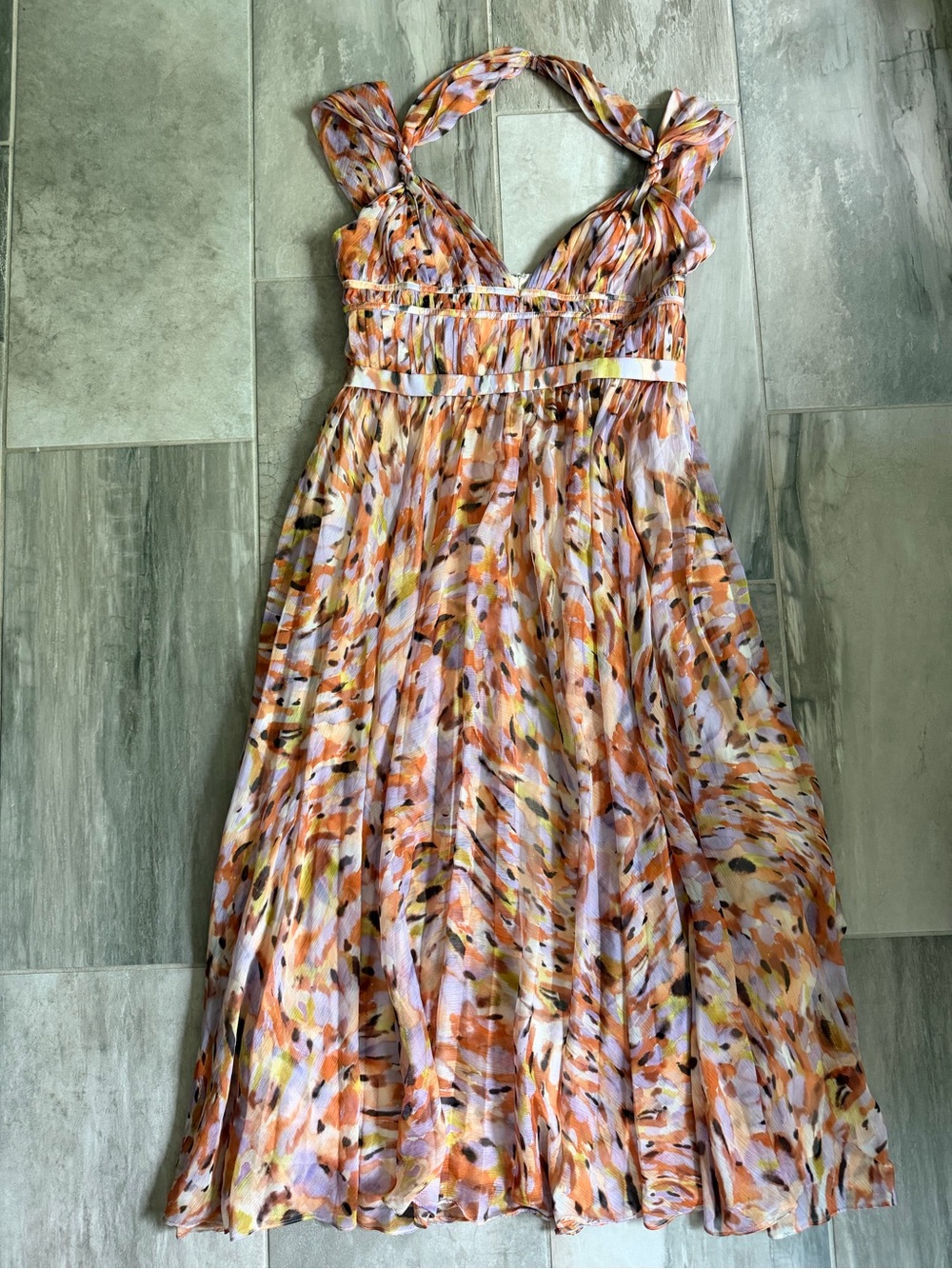 AMUR neve pleated chiffon gown in pebble beach Size 14 - Picture 2 of 7